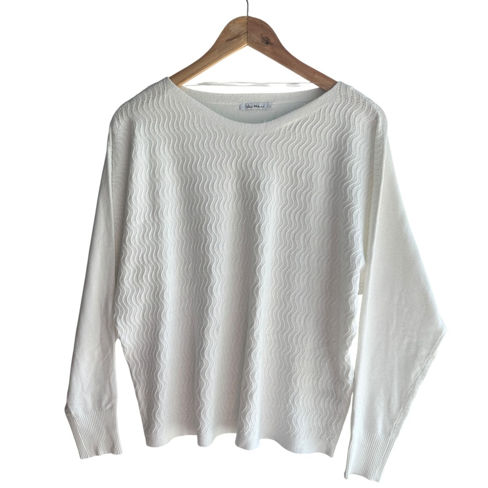 Vila Milano White Knit Sweater‎ Long Sleeve Minimalist Crew Neck Casual XL